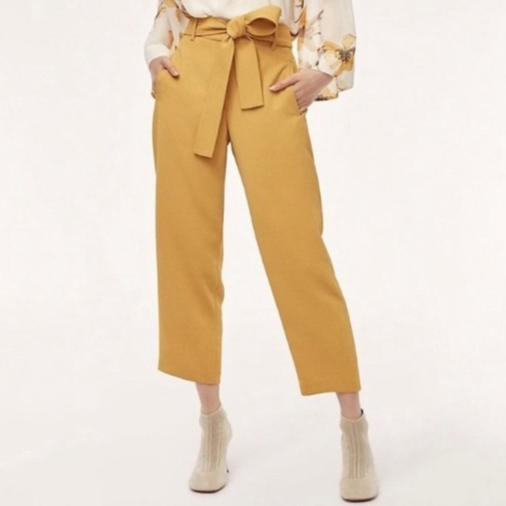 Aritzia Mustard Cropped Paperbag Waist Pants